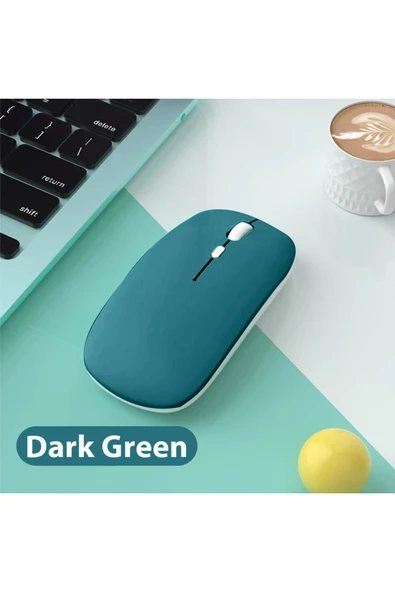 Macbook/Huawei/Samsung/Lenovo Uyumlu Şarj Edilebilir Sessiz Mouse Wifi Kablosuz Mouse Fare  Koyu Yeşil ürün görseli 1