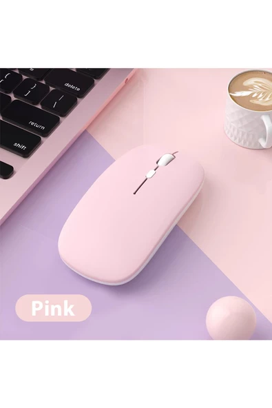 Macbook/Huawei/Samsung/Lenovo Uyumlu Şarj Edilebilir Sessiz Mouse Wifi Kablosuz Mouse Fare  Pembe ürün görseli 1