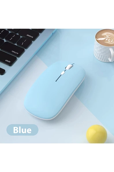 Macbook/Huawei/Samsung/Lenovo Uyumlu Şarj Edilebilir Sessiz Mouse Wifi Kablosuz Mouse Fare  Açık Mavi ürün görseli 1