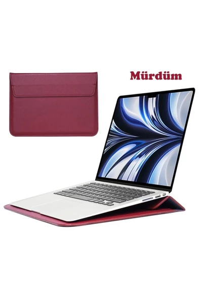 Apple Macbook Air M2 15 Inç 2023 M2 Çip A2941 Uyumlu Deri Mıknatıslı Çanta Stantlı Şık Tasarım  Mürdüm ürün görseli 1