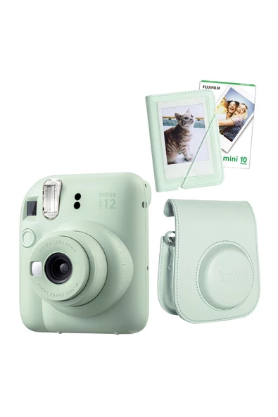 Instax Mini 12 Yeşil Fotoğraf Makinesi 10'lu Film Mini Albüm ve Deri Kılıf Seti ürün görseli 1