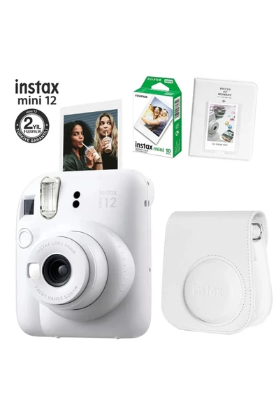 Instax Mini 12 Beyaz Fotoğraf Makinesi 10lu Film Ve Pvc Albümlü Çantalı Seti 2 ürün görseli 1