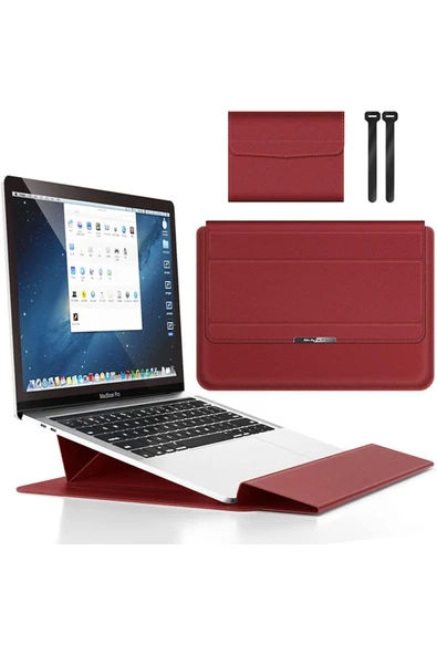 Macbook Air 13.6 Inç M2-M3-M4 Çip A2681 A3113 A3240 Uyumlu Ofis Çanta Deri Mıknatıslı Standlı Kılıf  13 - 14,9 inç Siyah ürün görseli 1