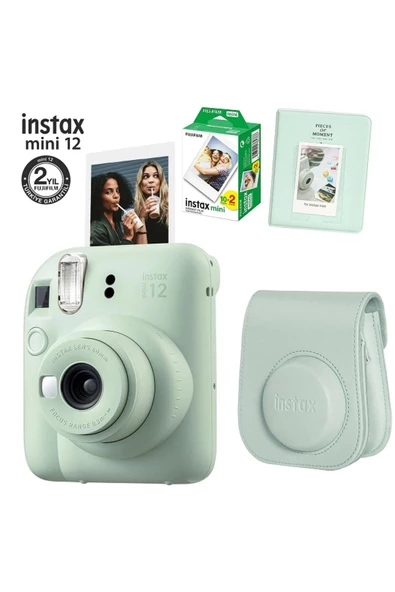 Instax Mini 12 Yeşil Fotoğraf Makinesi 20li Film Ve Pvc Albümlü Çantalı Seti 1 ürün görseli 1