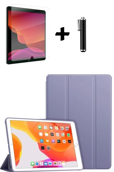 Apple Ipad 8. ve 9. Nesil 10.2 Inç Uyumlu Tablet Kılıfı Ekran Koruyucu Dokunmatik Kalem Seti  LİLA ürün görseli 1