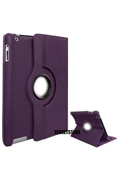 Apple Ipad 5. 6. Nesil 2017 2018 9.7" Inc Tablet Standlı 360° Dönebilen Deri Kılıf Leather Case  Mor ürün görseli 1