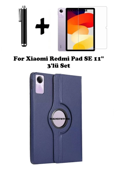 Xiaomi Redmi Pad Se 11 Inç Tablet Uyumlu Uyku Modlu 360 Döner Pu Deri Kılıf Seti  LACİVERT ürün görseli 1