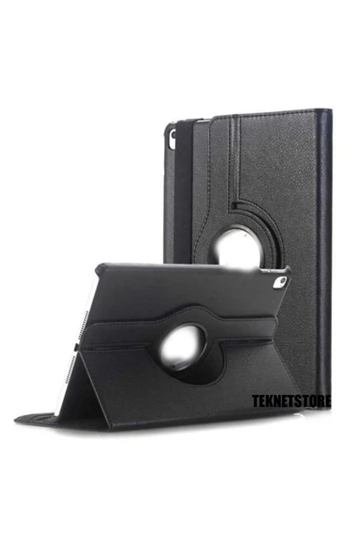 Apple Ipad 5. 6. Nesil 2017 2018 9.7" Inc Tablet Standlı 360° Dönebilen Deri Kılıf Leather Case  Siyah ürün görseli 1