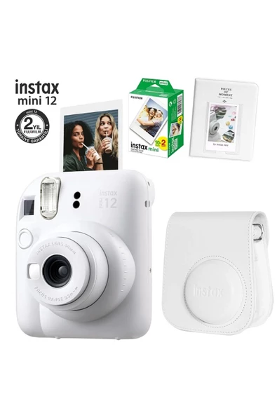 Instax Mini 12 Beyaz Fotoğraf Makinesi 20li Film Ve Pvc Albümlü Çantalı Seti 1 ürün görseli 1