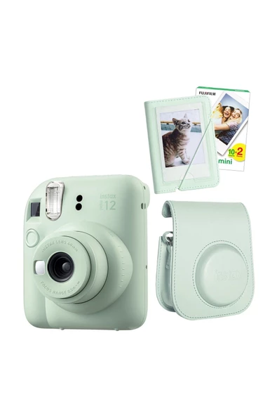 Instax Mini 12 Yeşil Fotoğraf Makinesi 20'lu Film Mini Albüm ve Deri Kılıf Seti ürün görseli 1