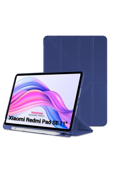 Xiaomi Redmi Pad SE 11 Inç Tablet Uyumlu Kılıf Katlanır Kalemlikli Standlı Uyku Modlu Akıllı Kapak  LACİVERT ürün görseli 1