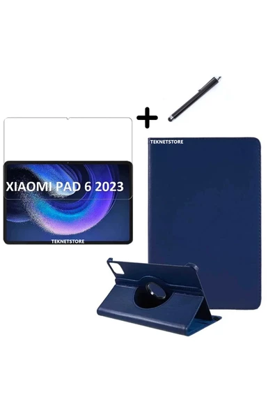 Xiaomi Pad 6 11 inç Uyumlu 360° Dönebilen Standlı Tablet Kılıfı Ekran Koruyucu ve Kalem Seti Pembe  Lacivert ürün görseli 1