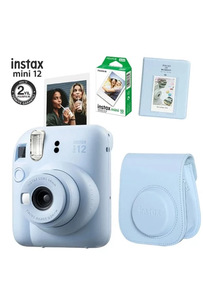 Instax Mini 12 Mavi Fotoğraf Makinesi 10lu Film Ve Pvc Albümlü Çantalı Seti 2 ürün görseli 1