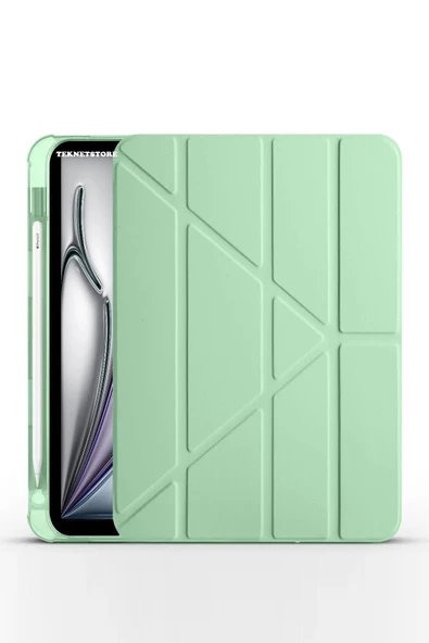İpad Air 11" M3 (2025) / M2 (2024) / Air 10.9" (2022/2020) Kılıf Kalem Şarj Bölümü Uyku Modu Standlı  Açık Yeşil ürün görseli 1