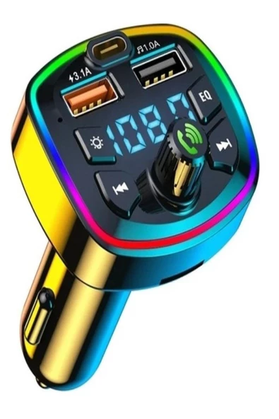 Araç Bluetooth 5.0 Fm Transmitter Cihazı Araba Müzik Mp3 Çalar SD Kart Okur Oto Çakmaklık Şarj Aleti ürün görseli 1