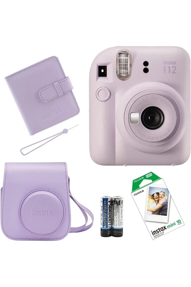 İnstax Mini 12 Fotoğraf Makinesi+Askı+pil +10'lu film+Albüm (LİLA) ürün görseli 1