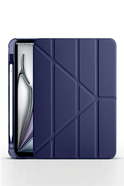 İpad Air 11" M3 (2025) / M2 (2024) / Air 10.9" (2022/2020) Kılıf Kalem Şarj Bölümü Uyku Modu Standlı  Lacivert ürün görseli 1