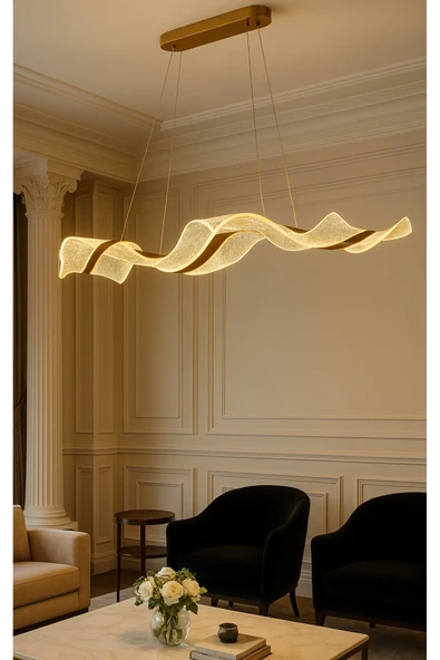 burenze Luxury Gold Sarı Kademeli 3 Renk Işıklı Elegance Led Avize Şık Görsellik Katar Special Edition ürün görseli 1