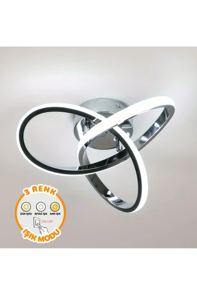 burenze Modern 3 Renk Işık Boomerang Plafonyer Tavan Led Avize Krom ürün görseli 1