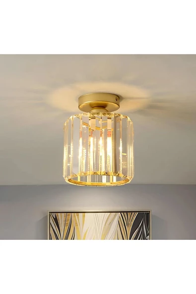 burenze Modern Lüks Kristal Taşlı Plafonyer Avize Eskitme Gold ürün görseli 1
