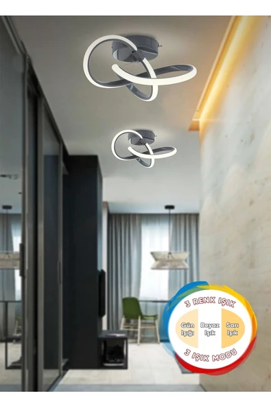 burenze Modern 3 Renk Işıklı Salon Mutfak Oturma Odası Avize Plafonyer Tavan Mario Led Avize Antrasit Füme ürün görseli 1