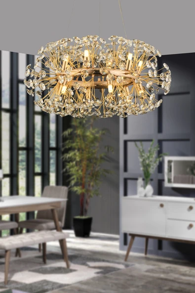 burenze Luxury Collection Modern Kristal Taşlı Sarkıt Avize 60 Cm Gold Sarı ürün görseli 1