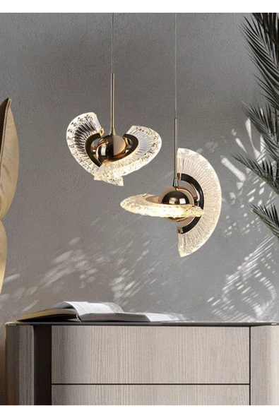 burenze Modern Tasarım Crystal İkili Sarkıt Led Avize 2 Adet Sarkıt Gold Sarı ürün görseli 1