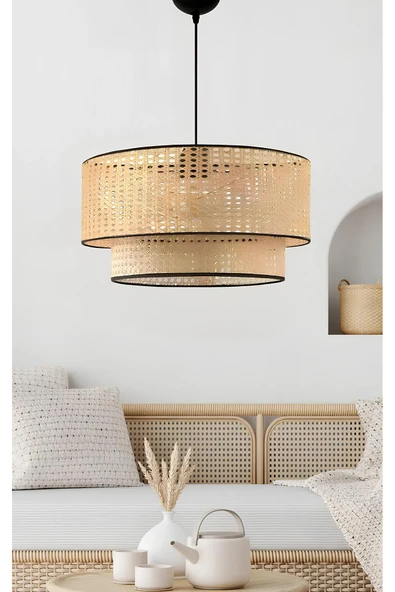 burenze Modern Iskandinav Nordic Hazeran Salon Mutfak Oturma Odası Avize Hasır Rattan Çift Katlı ürün görseli 1