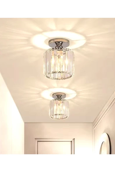 burenze Modern Crystal Lüks Kristal Taşlı Plafonyer Tavan Avize Gümüş Krom ürün görseli 1