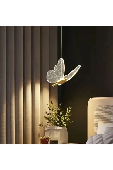 burenze Modern Sarkıt Tekli Led Avize Kelebek Avize Butterfly Gold Sarı ürün görseli 1