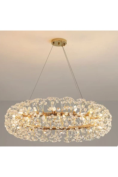 burenze Luxury Exclusive Collection Modern Kristal Taşlı Sarkıt Avize Gold Sarı 80 Cm Çap ürün görseli 1