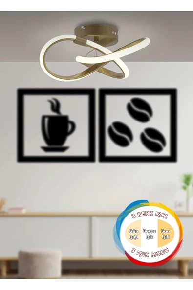 burenze Modern 3 Renk Işıklı Plafonyer Tavan Mario Led Avize Krom Ledli Avize Eskitme Gold ürün görseli 1