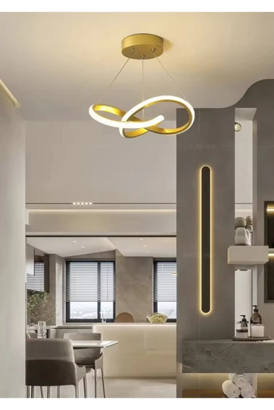 burenze Modern Tasarım Bumerang Sarkıt Power Led Avize Antre Mutfak Salon Oturma Odası Avize Eskitme Gold ürün görseli 1