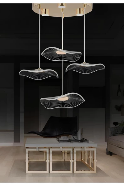 burenze Modern Tasarım Jellyfish Led Avize Dörtlü Sarkıt Gold Sarı ürün görseli 1