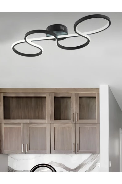 burenze Modern Massimo Led Avize Plafonyer Tavana Sıfır Hol Antre Salon Oturma Odası Mutfak Avize Siyah ürün görseli 1