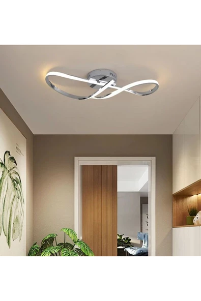 burenze Modern Tasarım Forever Led Avize Plafonyer Tavan Salon Mutfak Oturma Odası Hol Antre Avize Krom ürün görseli 1