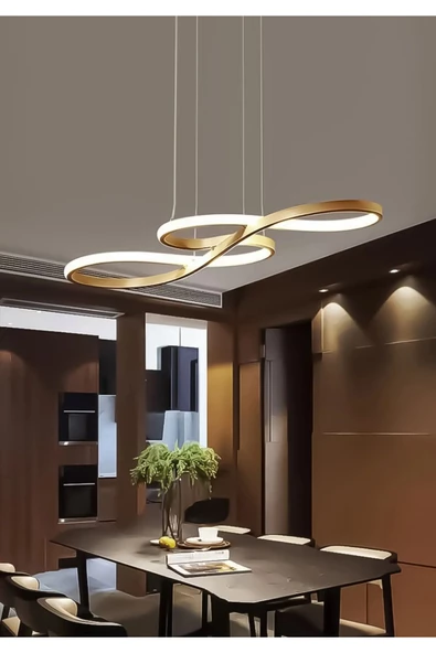 burenze Modern Cayman Sarkıt Led Avize Beyaz Işık Salon Mutfak Oturma Odası Antre Ledli Avize Eskitme Gold ürün görseli 1