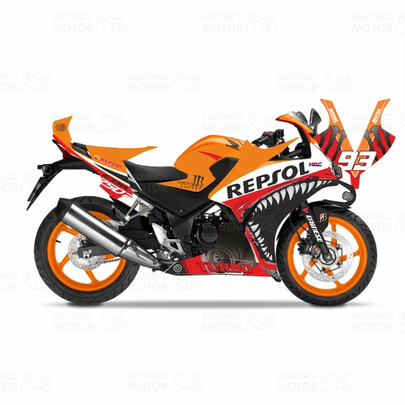 Honda CBR 250 R Sticker Set Kırmızı Repsol Turbo Shark (2014-2016) ürün görseli 1