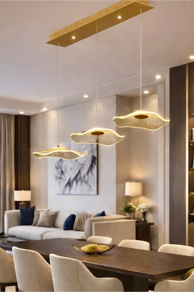 Fico Home Luxury Exclusive Üçlü Sıralı Sarkıt Led Avize Jellyfish Gold Sarı Ledli Avize ürün görseli 1
