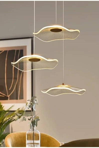 Fico Home Luxury Exclusive Üçlü Yuvarlak Sarkıt Led Avize Jellyfish Gold Sarı Ledli Avize ürün görseli 1