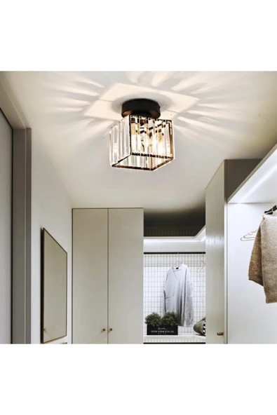 burenze Modern Luxury Plafonyer Tavan Kristal Taşlı Avize Kare Hol Antre Avize Siyah ürün görseli 1