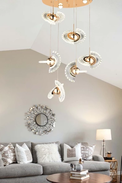 burenze Luxury Modern Crystal Sarkıt Led Avize Altılı Gold Sarı ürün görseli 1