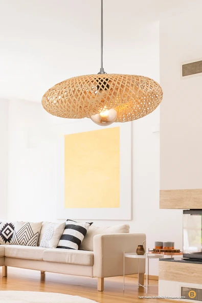 Fico Home Tasarım Bamboo Avize Hasır Avize Modern Nordic 1.sınıf Kalite 400mm Çap Ferahlık Katar ürün görseli 1