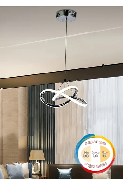 burenze 3 Renk Işıklı Modern Tekli Sarkıt Power Led Avize Krom Ledli Avize ürün görseli 1