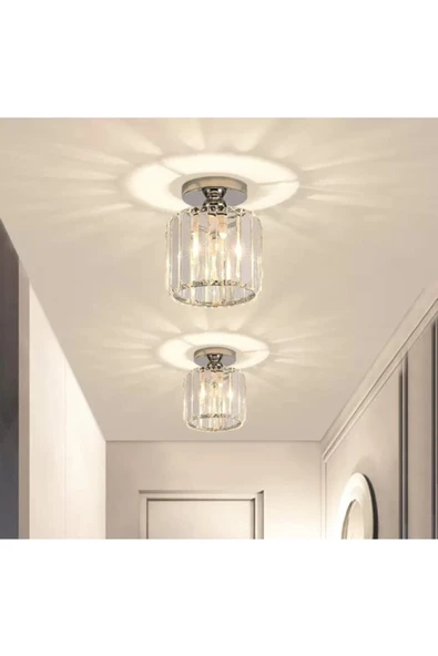 burenze Modern Luxury Plafonyer Tavan Kristal Taşlı Avize Krom Hol Antre Avize Büyük Boy ürün görseli 1