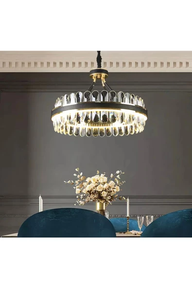 burenze Luxury Exclusive Modern Sarkıt Kristal Taşlı Led Avize Gold Sarı 47 Cm Kademeli 3 Renk ürün görseli 1