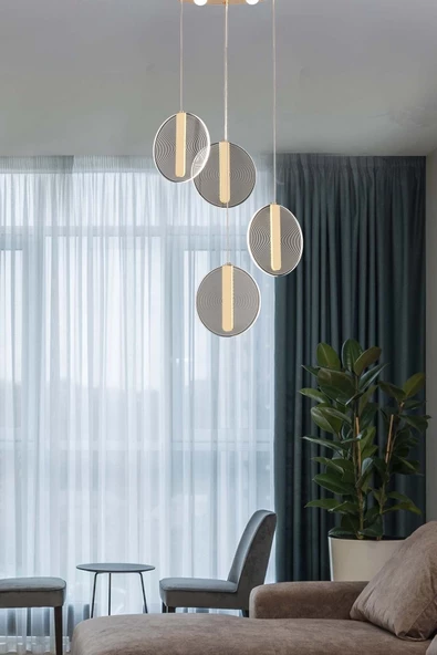 burenze Modern Luxury Led Avize Gold Sarı Dörtlü Sarkıt Avize Gün Işığı ürün görseli 1