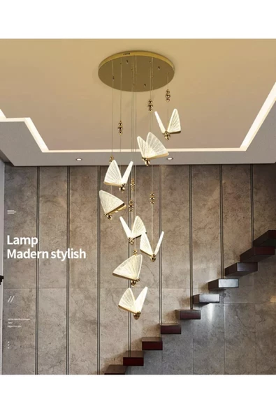 burenze Luxury Modern Exclusive Sarkıt Kelebek Led Avize 8’li Gold Sarı Gün Işığı ürün görseli 1