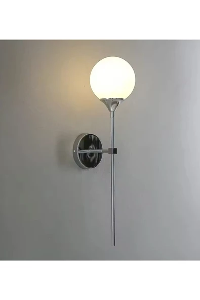 burenze Modern Tasarım Beyaz Glop Camlı Aplik Elektrikle Çalışır 1 Adet Krom Gümüş Gövde ürün görseli 1