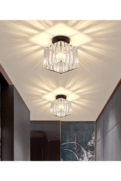 burenze Modern Luxury Plafonyer Kristal Taşlı Avize Kare Hol Antre Salon Avizesi Siyah ürün görseli 1